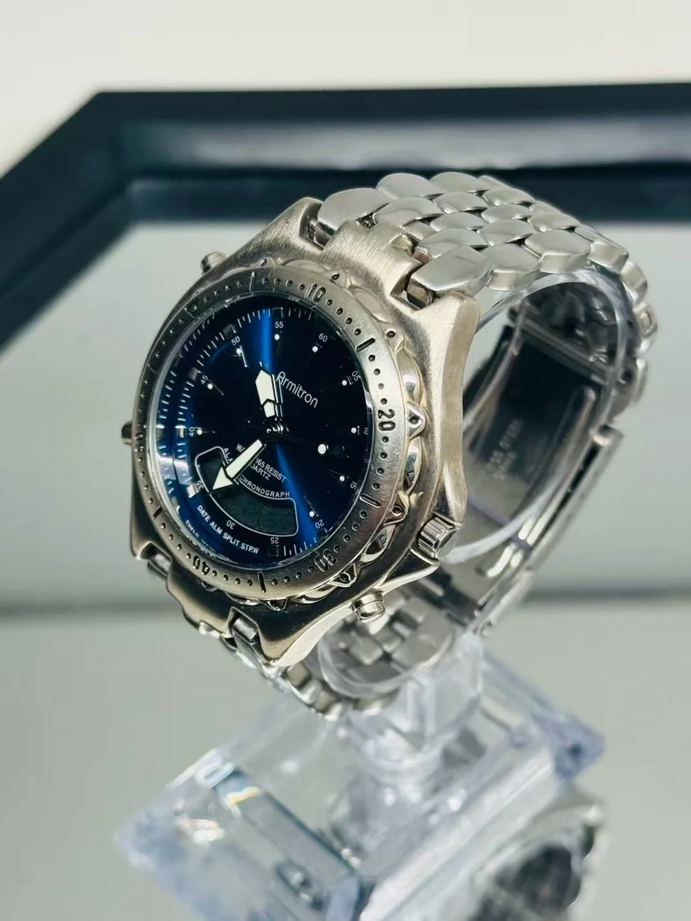 Armitron Blue Dial Ana-Digi Alarm Chronograph Quartz Men Watch New Battery Runs
